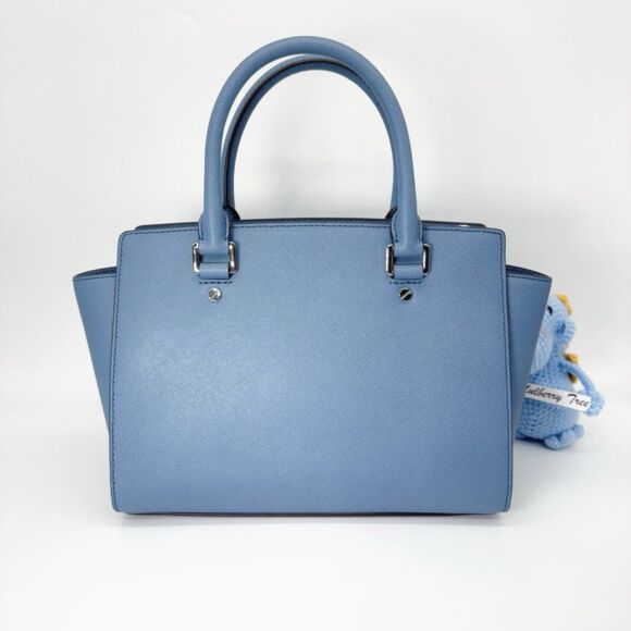 Michael Kors Medium Selma Saffiano Leather Denim Blue Crossbody Strap Satchel - Picture 3 of 9